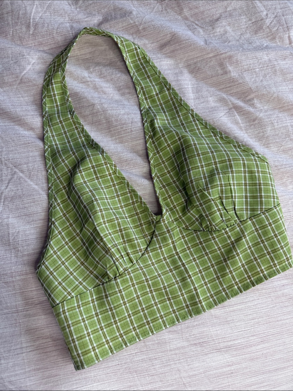 Green Plaid Halter Crop Top